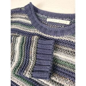 Perry Ellis Striped Knit Crewneck Sweater Men's M Navy Green Gray